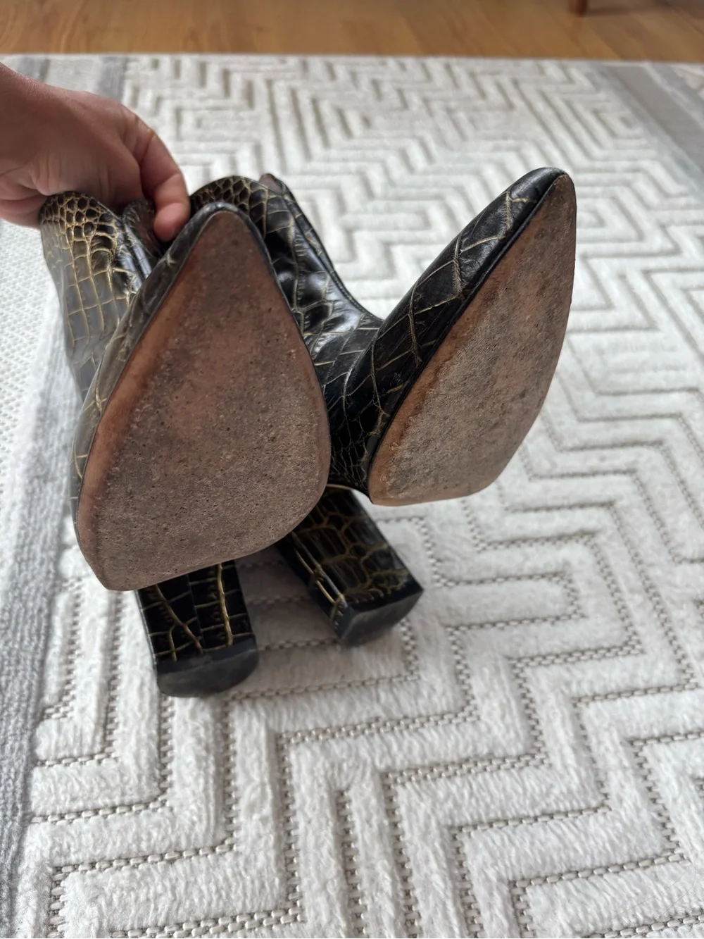 Paris Texas Black Croc Embossed Pointed Toe Ankle Boots 37